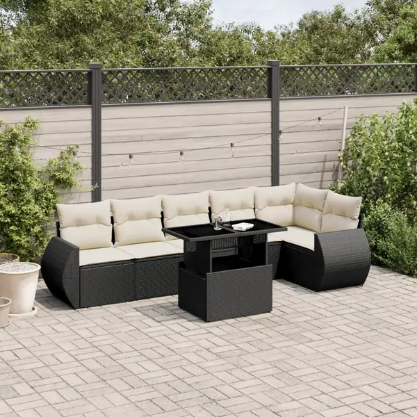 Gossi set canapele de gradina cu perne, 7 piese, negru, poliratan