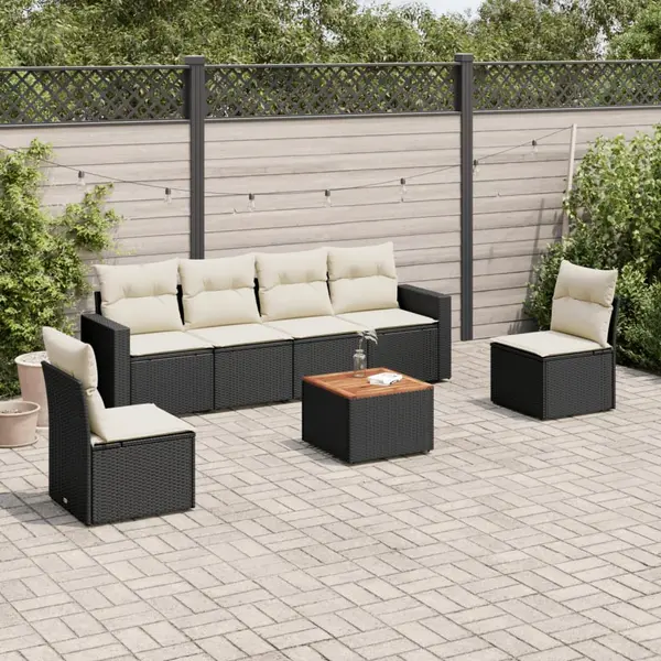 Gossi set canapele de gradina cu perne, 7 piese, negru, poliratan