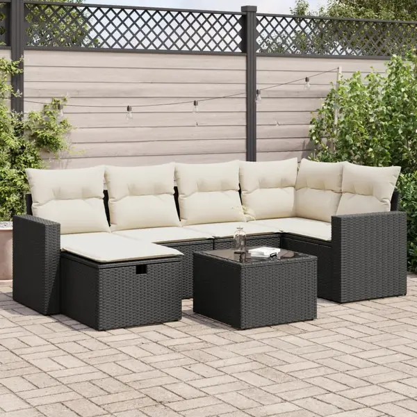 Gossi set canapele de gradina cu perne, 7 piese, negru, poliratan