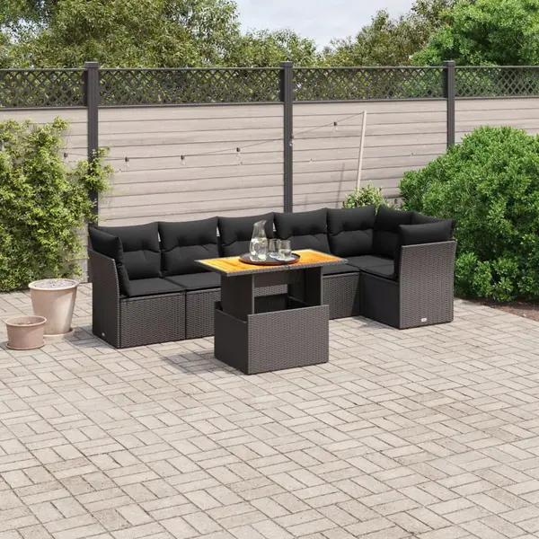 Gossi set canapele de gradina cu perne, 7 piese, negru, poliratan