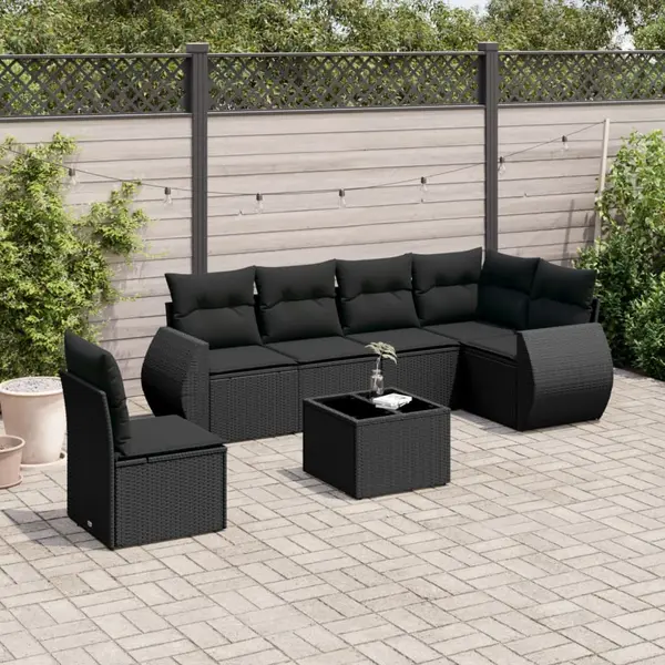 Gossi set canapele de gradina cu perne, 7 piese, negru, poliratan