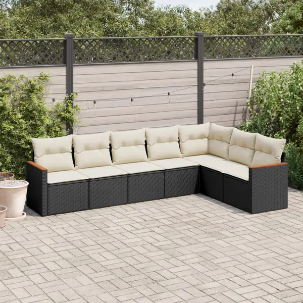 Gossi set canapele de gradina cu perne, 7 piese, negru, poliratan