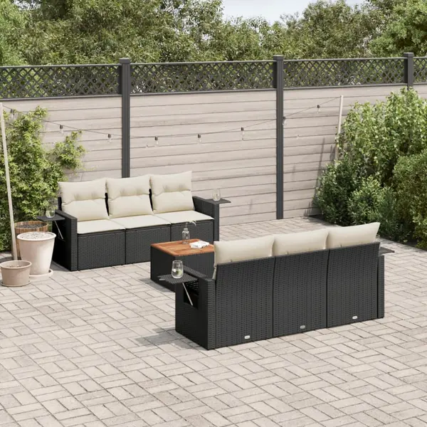 Gossi set canapele de gradina cu perne, 7 piese, negru, poliratan