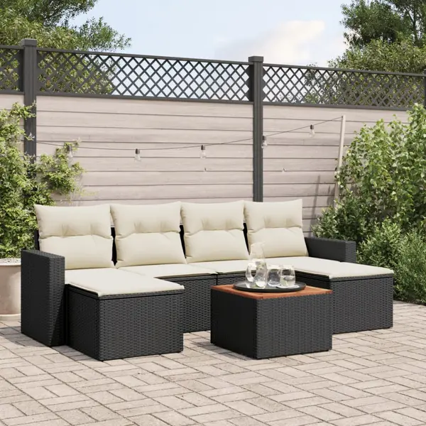 Gossi set canapele de gradina cu perne, 7 piese, negru, poliratan