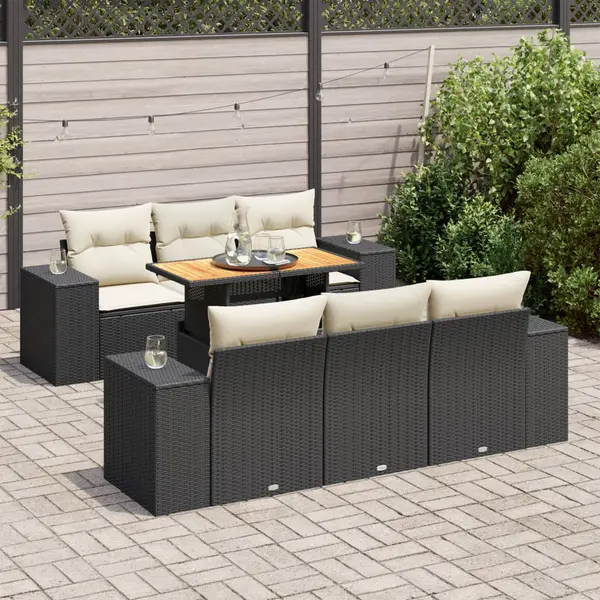 Gossi set canapele de gradina cu perne, 7 piese, negru, poliratan
