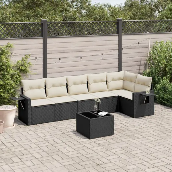 Gossi set canapele de gradina cu perne, 7 piese, negru, poliratan