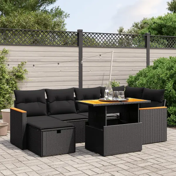 Gossi set canapele de gradina cu perne, 7 piese, negru, poliratan