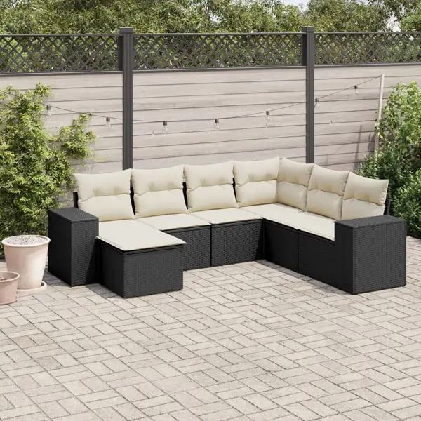 Gossi set canapele de gradina cu perne, 7 piese, negru, poliratan
