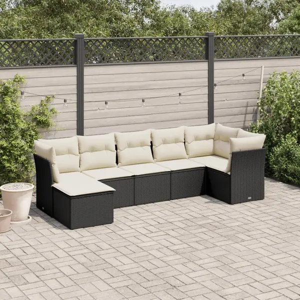 Gossi set canapele de gradina cu perne, 7 piese, negru, poliratan