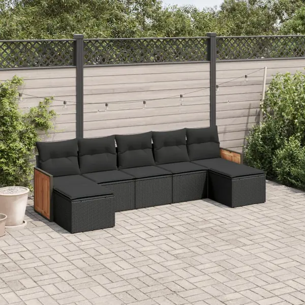 Gossi set canapele de gradina cu perne, 7 piese, negru, poliratan