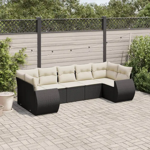 Gossi set canapele de gradina cu perne, 7 piese, negru, poliratan