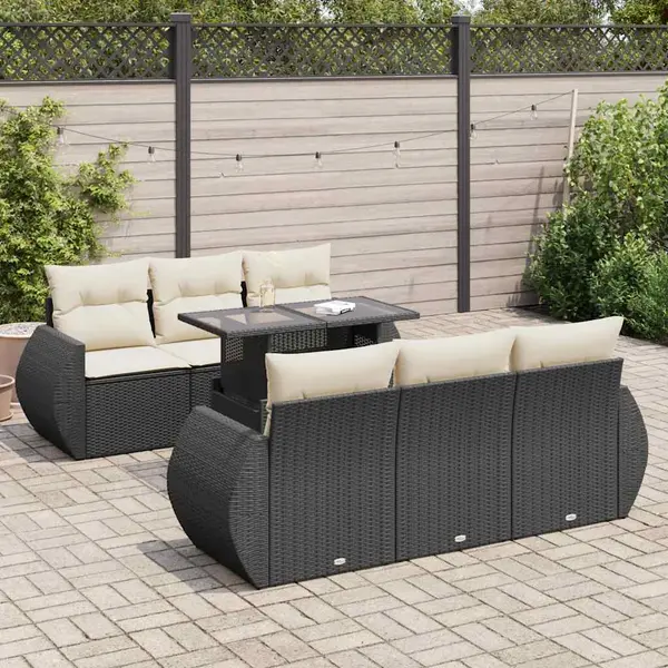 Gossi set canapele de gradina cu perne, 7 piese, negru, poliratan