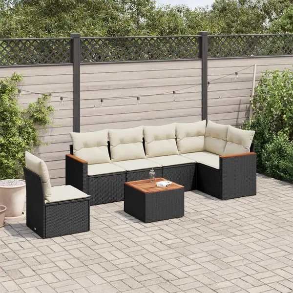 Gossi set canapele de gradina cu perne, 7 piese, negru, poliratan