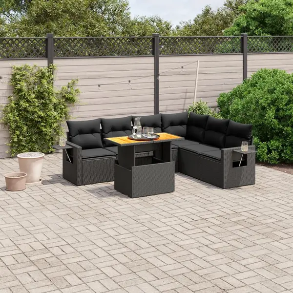 Gossi set canapele de gradina cu perne, 7 piese, negru, poliratan
