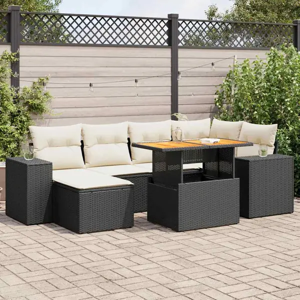 Gossi set canapele de gradina cu perne, 7 piese, negru, poliratan