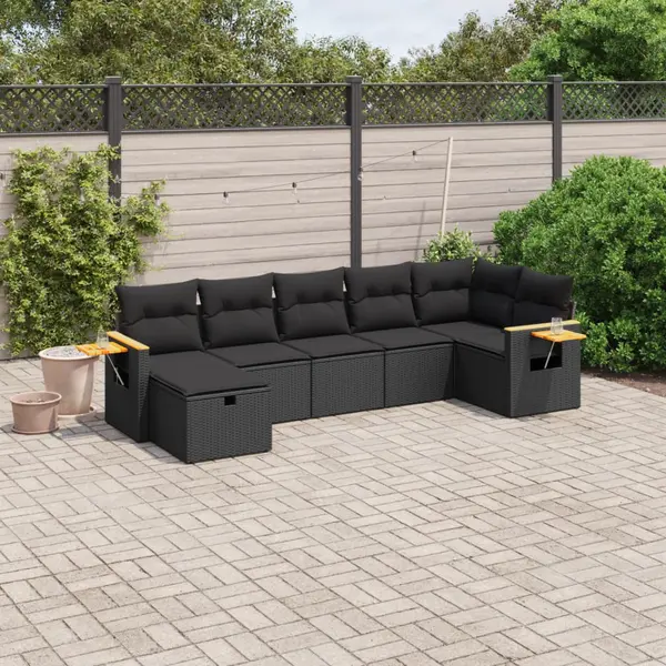 Gossi set canapele de gradina cu perne, 7 piese, negru, poliratan