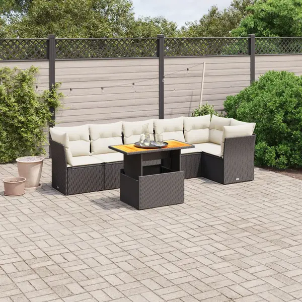 Gossi set canapele de gradina cu perne, 7 piese, negru, poliratan