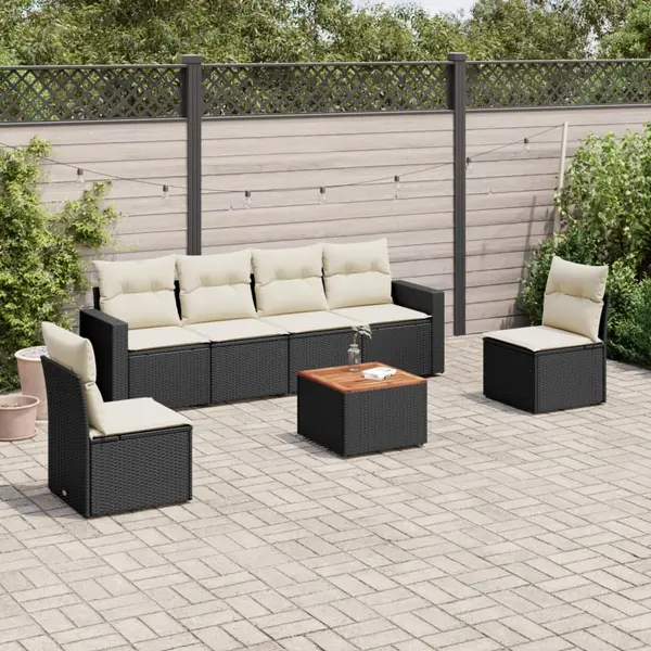 Gossi set canapele de gradina cu perne, 7 piese, negru, poliratan