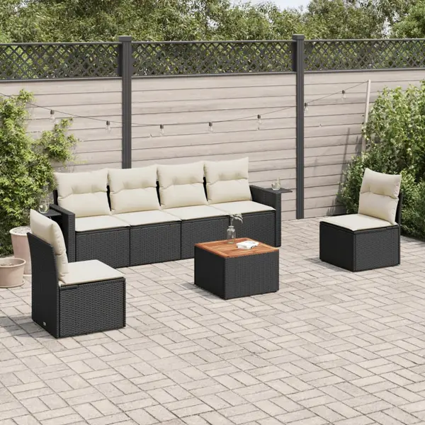 Gossi set canapele de gradina cu perne, 7 piese, negru, poliratan