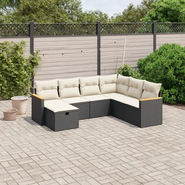 Gossi set canapele de gradina cu perne, 7 piese, negru, poliratan