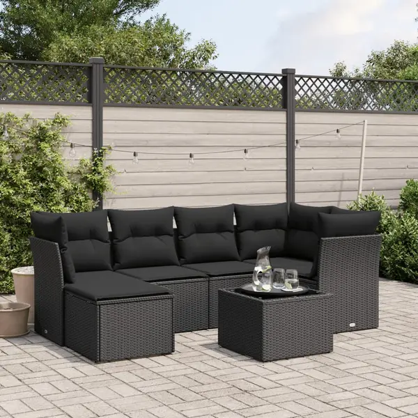 Gossi set canapele de gradina cu perne, 7 piese, negru, poliratan