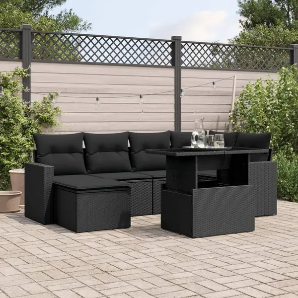 Gossi set canapele de gradina cu perne, 7 piese, negru, poliratan