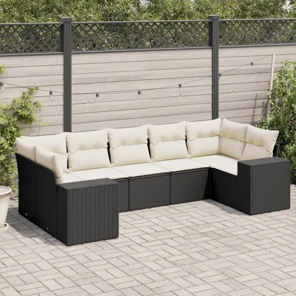 Gossi set canapele de gradina cu perne, 7 piese, negru, poliratan