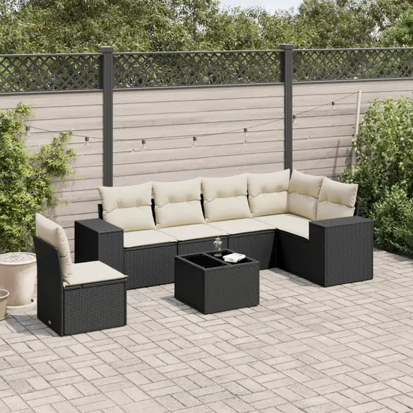 Gossi set canapele de gradina cu perne, 7 piese, negru, poliratan