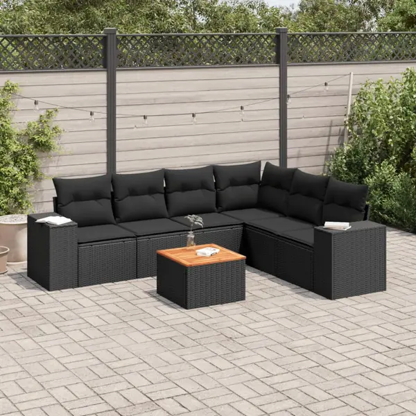 Gossi set canapele de gradina cu perne, 7 piese, negru, poliratan