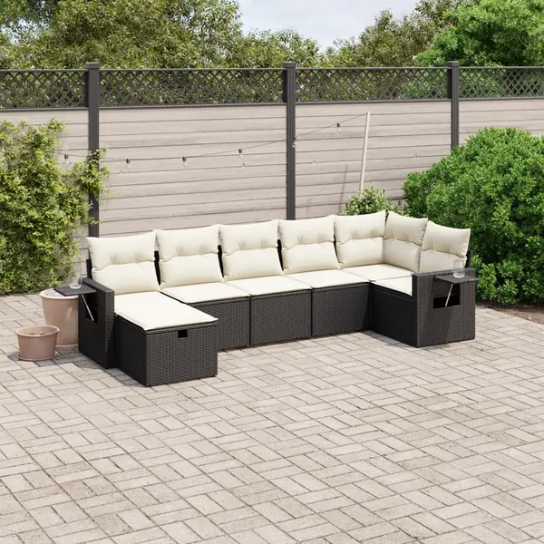 Gossi set canapele de gradina cu perne, 7 piese, negru, poliratan
