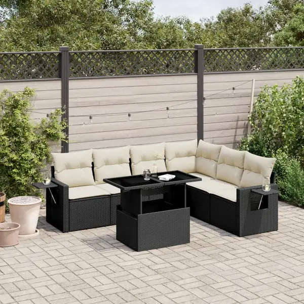 Gossi set canapele de gradina cu perne, 7 piese, negru, poliratan