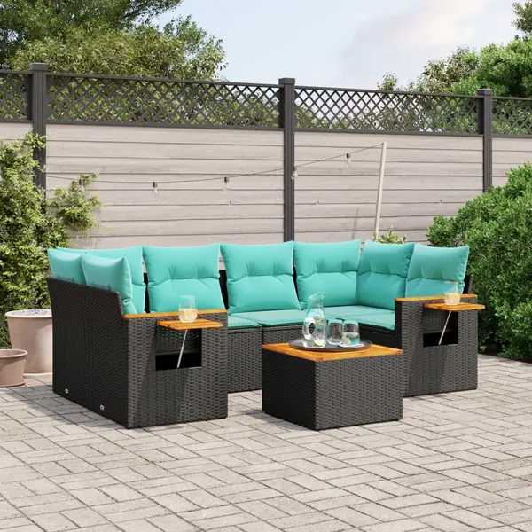 Gossi set canapele de gradina cu perne, 7 piese, negru, poliratan