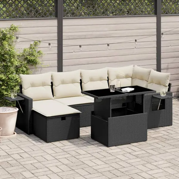 Gossi set canapele de gradina cu perne, 7 piese, negru, poliratan