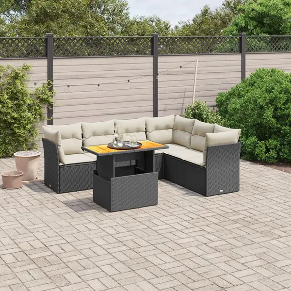 Gossi set canapele de gradina cu perne, 7 piese, negru, poliratan