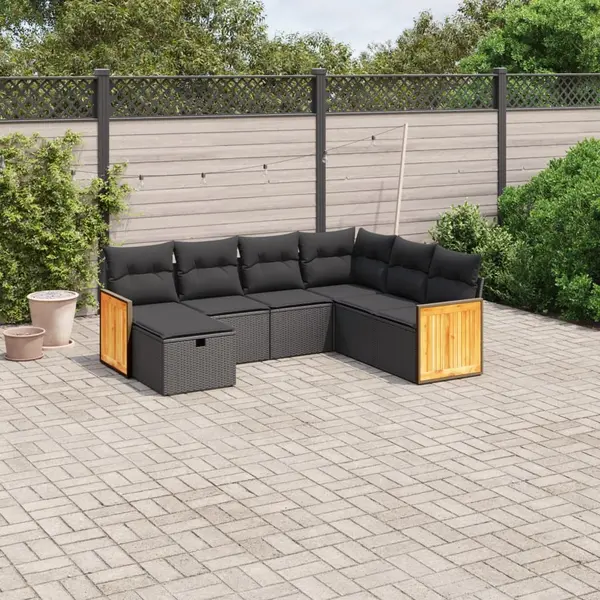 Gossi set canapele de gradina cu perne, 7 piese, negru, poliratan