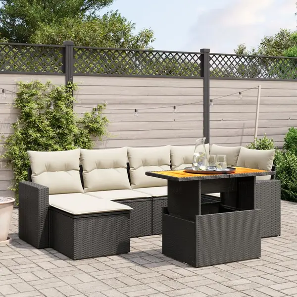 Gossi set canapele de gradina cu perne, 7 piese, negru, poliratan