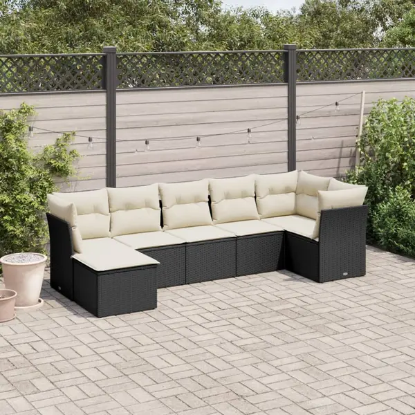 Gossi set canapele de gradina cu perne, 7 piese, negru, poliratan