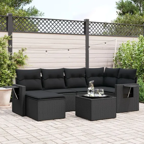 Gossi set canapele de gradina cu perne, 7 piese, negru, poliratan
