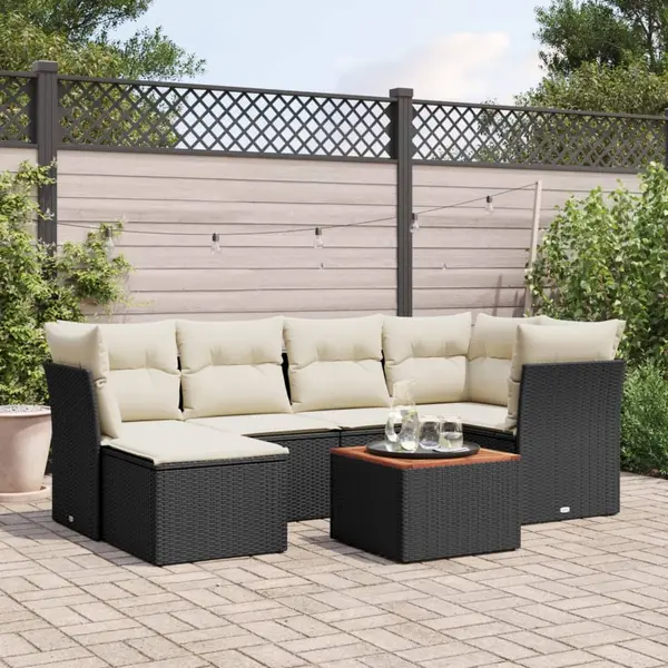 Gossi set canapele de gradina cu perne, 7 piese, negru, poliratan
