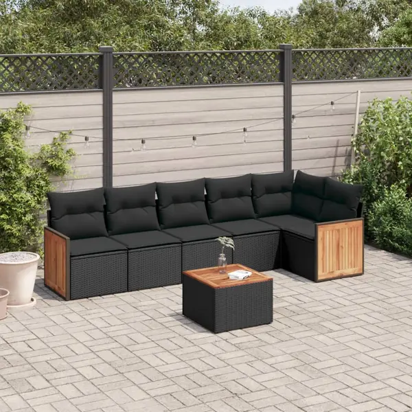 Gossi set canapele de gradina cu perne, 7 piese, negru, poliratan