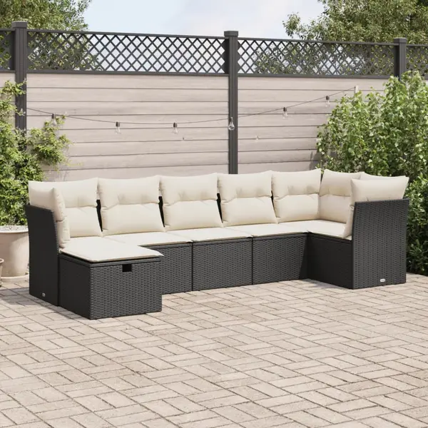 Gossi set canapele de gradina cu perne, 7 piese, negru, poliratan