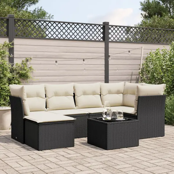 Gossi set canapele de gradina cu perne, 7 piese, negru, poliratan