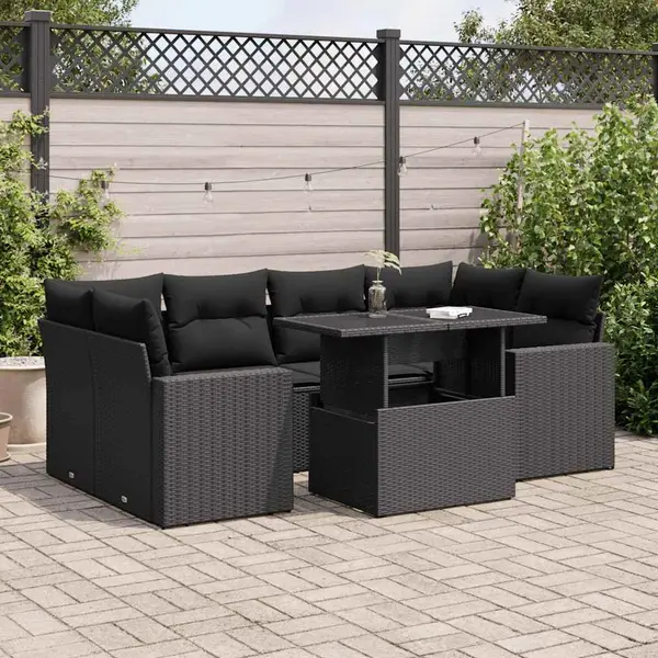 Gossi set canapele de gradina cu perne, 7 piese, negru, poliratan