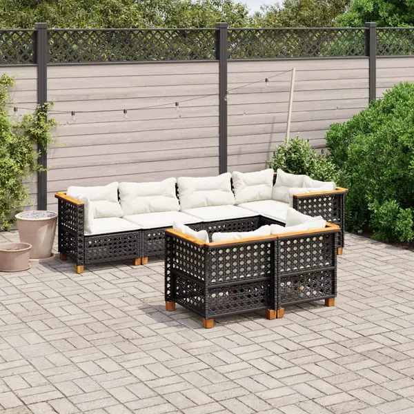Gossi set canapele de gradina cu perne, 7 piese, negru, poliratan