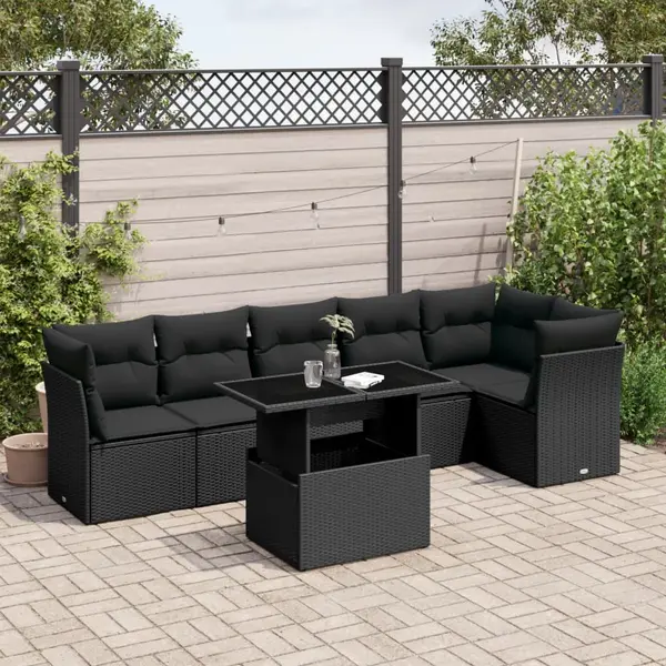 Gossi set canapele de gradina cu perne, 7 piese, negru, poliratan