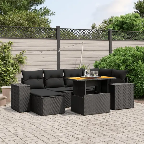 Gossi set canapele de gradina cu perne, 7 piese, negru, poliratan