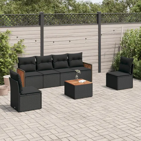 Gossi set canapele de gradina cu perne, 7 piese, negru, poliratan