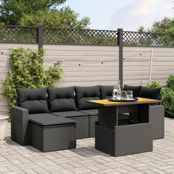 Gossi set canapele de gradina cu perne, 7 piese, negru, poliratan
