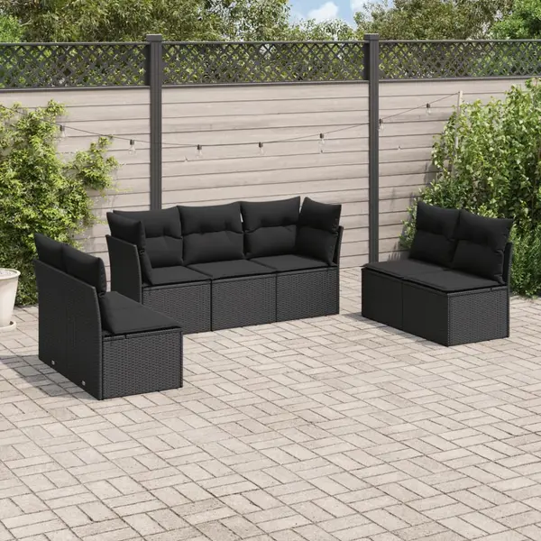 Gossi set canapele de gradina cu perne, 7 piese, negru, poliratan