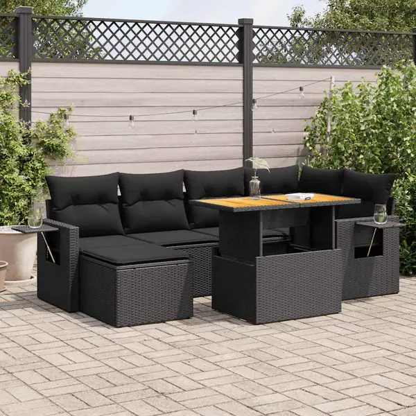 Gossi set canapele de gradina cu perne, 7 piese, negru, poliratan